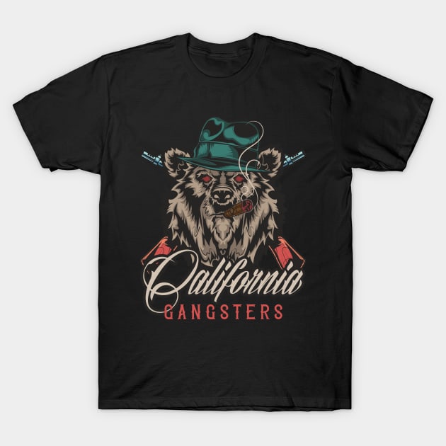 California Bear Gangster Cigar Design T-Shirt by FilsonDesigns